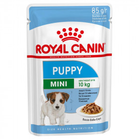 Пауч Royal Canin Mini Puppy -за кучета от  малките породи 1-10 кг., и възраст до 10 месеца 85 гр; купи 4 кутии паучове + ПОДАРЪК 2кг суха храна